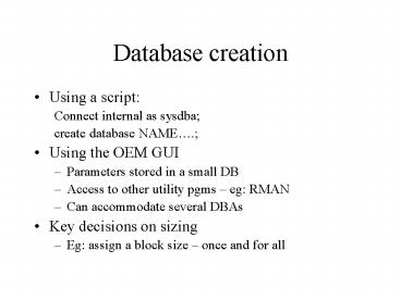 Database creation