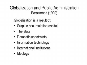 Globalization and Public Administration Farazmand (1999)