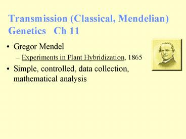 Transmission (Classical, Mendelian) Genetics  Ch 11