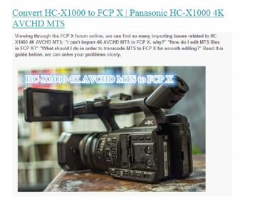 Convert HC-X1000 to FCP | Panasonic 4K AVCHD MTS