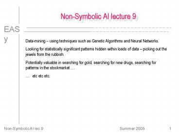 Non-Symbolic AI lecture 9