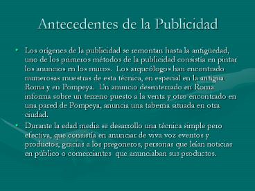 Antecedentes de la Publicidad