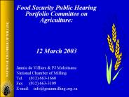 Food Security Public Hearing Portfolio Committee on Agriculture: