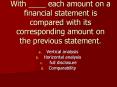 With ____ each amount on a financial statement is compared with its corresponding amount on the previous statement. PowerPoint PPT Presentation