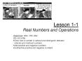 Lesson 1-1 Real Numbers and Operations PowerPoint PPT Presentation