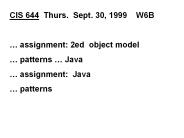 CIS 644 Thurs. Sept. 30, 1999  W6B