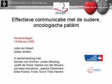 Effectieve communicatie met de oudere, oncologische pati