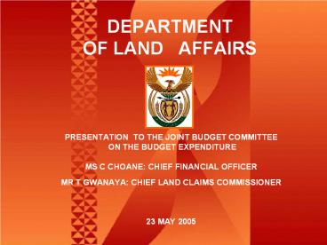 DEPARTMENT OF LAND  AFFAIRS