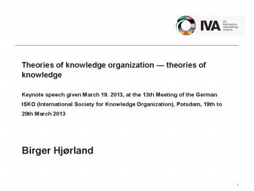 Theories of knowledge organization 