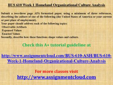 BUS 610 Week 1 Homeland Organizational Culture Analysis
