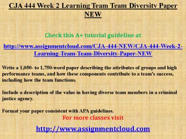 CJA 444 Week 2 Learning Team Team Diversity Paper NEW