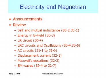 Electricity and Magnetism