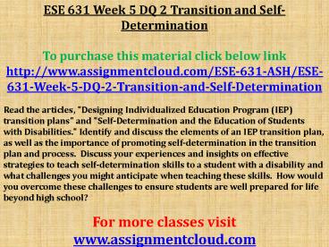ESE 631 Week 5 DQ 2 Transition and Self-Determination