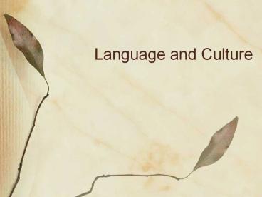 Language and Culture