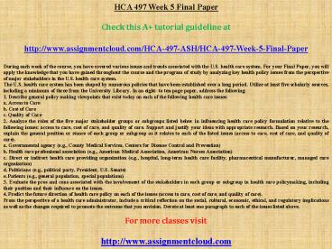 HCA 497 Week 5 Final Paper
