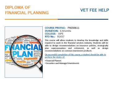 Diploma of Financial Planning Course Online Australia.
