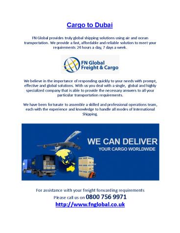 Cargo to Dubai -  Cargo Services in Dubai