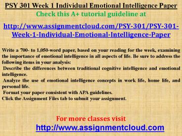 PSY 301 Week 1 Individual Emotional Intelligence Paper