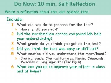 Do Now: 10 min. Self Reflection