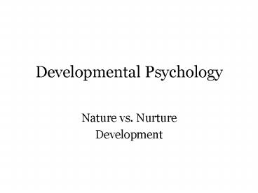 Developmental Psychology
