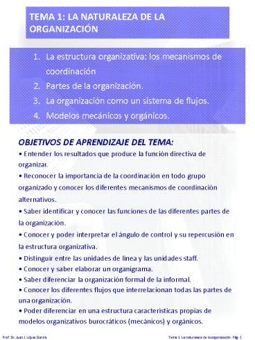 TEMA 1: LA NATURALEZA DE LA ORGANIZACI