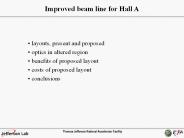 Improved beam line for Hall A