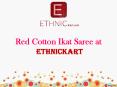 Red Cotton Ikat Saree at Ethnickart