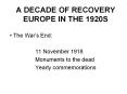 A DECADE OF RECOVERY EUROPE IN THE 1920S PowerPoint PPT Presentation