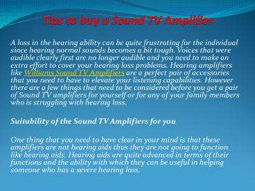 Tips to buy a Sound TV Amplifier