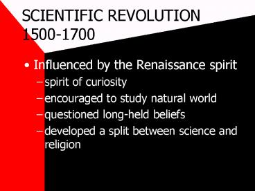 SCIENTIFIC REVOLUTION 1500-1700