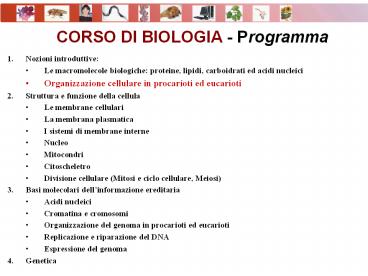 CORSO DI BIOLOGIA - Programma