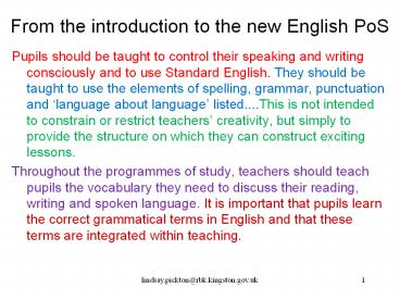 From the introduction to the new English PoS