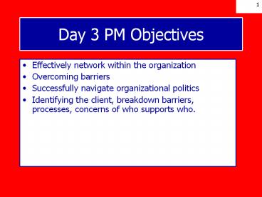 Day 3 PM Objectives