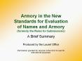 Armory in the New Standards for Evaluation of Names and Armory (formerly the Rules for Submissions) PowerPoint PPT Presentation