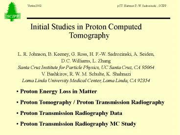 Initial Studies in Proton Computed Tomography