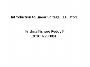Introduction to Linear Voltage Regulators