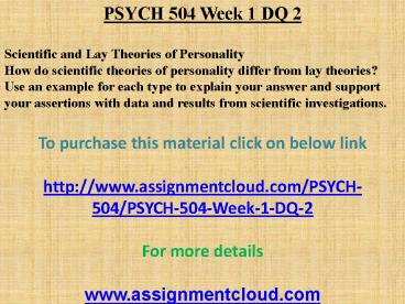 PSYCH 504 Week 1 DQ 2