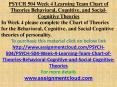 PSYCH 504 Week 4 Learning Team Chart of Theories Behavioral, Cognitive, and Social-Cognitive Theories PowerPoint PPT Presentation