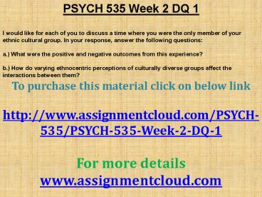 PSYCH 535 Week 2 DQ 1