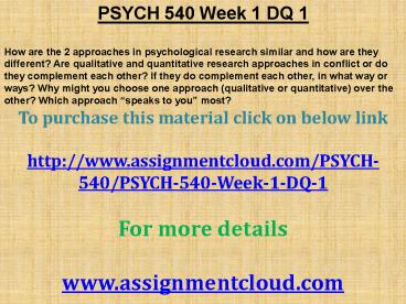 PSYCH 540 Week 1 DQ 1