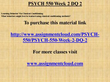 PSYCH 550 Week 2 DQ 2