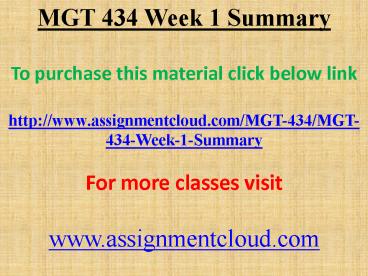 MGT 434 Week 1 Summary