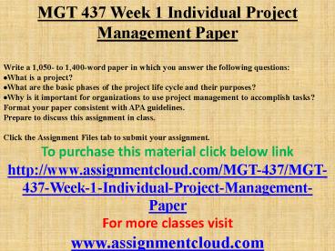 MGT 437 Week 1 Individual Project Management Paper