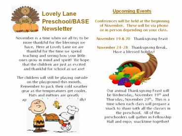 Lovely Lane Preschool/BASE Newsletter