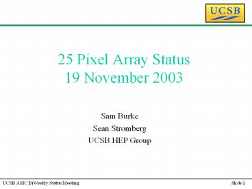 25 Pixel Array Status 19 November 2003