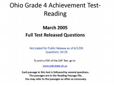 Ohio Grade 4 Achievement Test- Reading