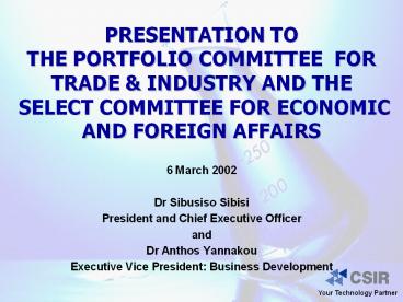 PRESENTATION TO THE PORTFOLIO COMMITTEE FOR TRADE