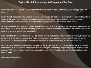 Taylor, Ricci & Associates: A Company of its Own