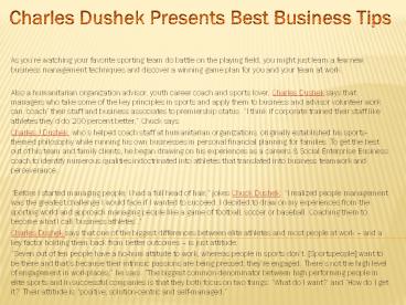 Charles Dushek Presents Best Business Tips