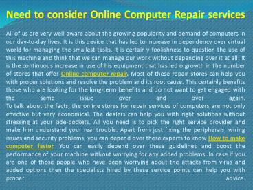 Need to consider Online Computer Repair services